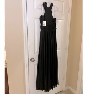 David’s Bridal High-Neck Mesh Bridesmaid Dress with Full Skirt F19931 Black